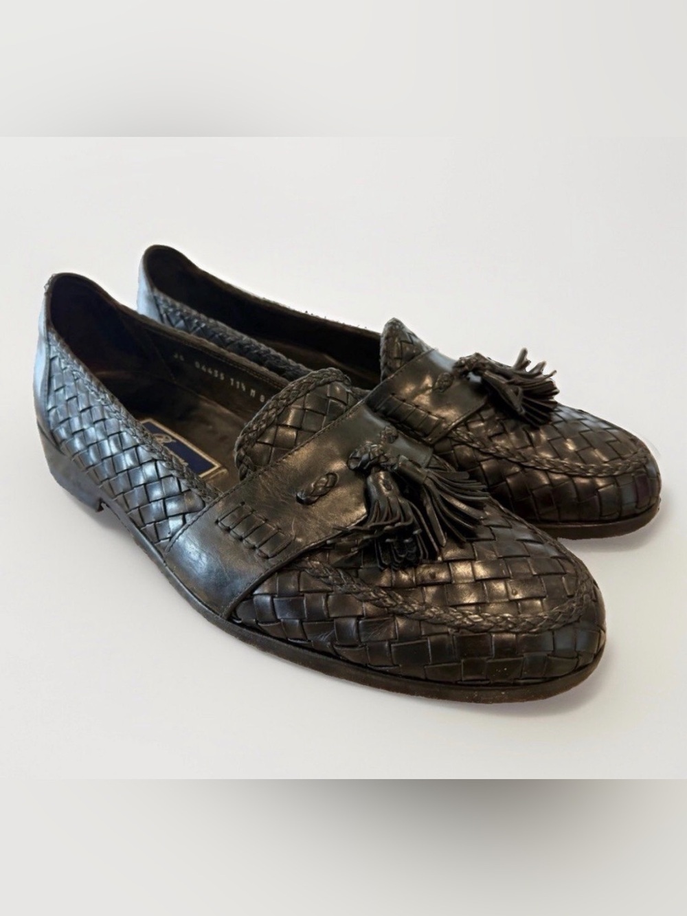 Bragano Shoes Mens Size 11.5  M Woven Gen Leather Tassel Loafers Italian Dress